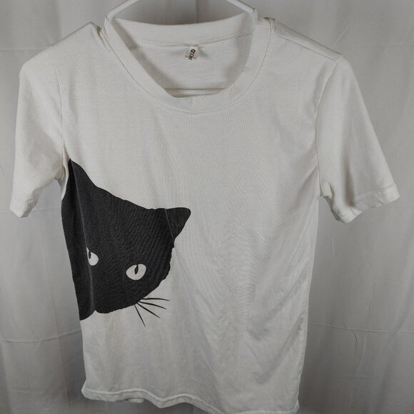 Order Plus Size S White T Shirts with a Black Cat For Women - Picture 1 of 4